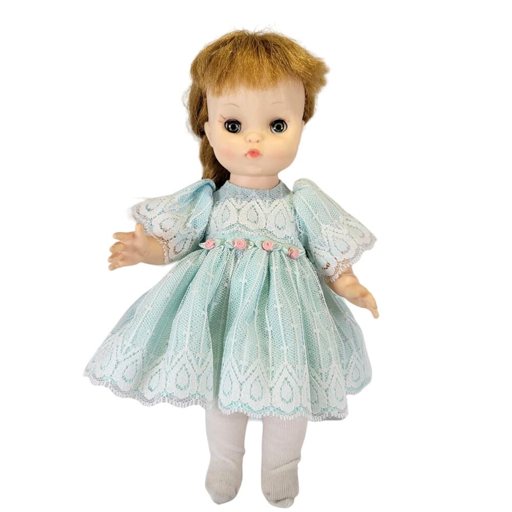 Effanbee 1966 Vintage Doll, Blue Lace Dress, Blonde Hair 11" With Sleepy Eyes